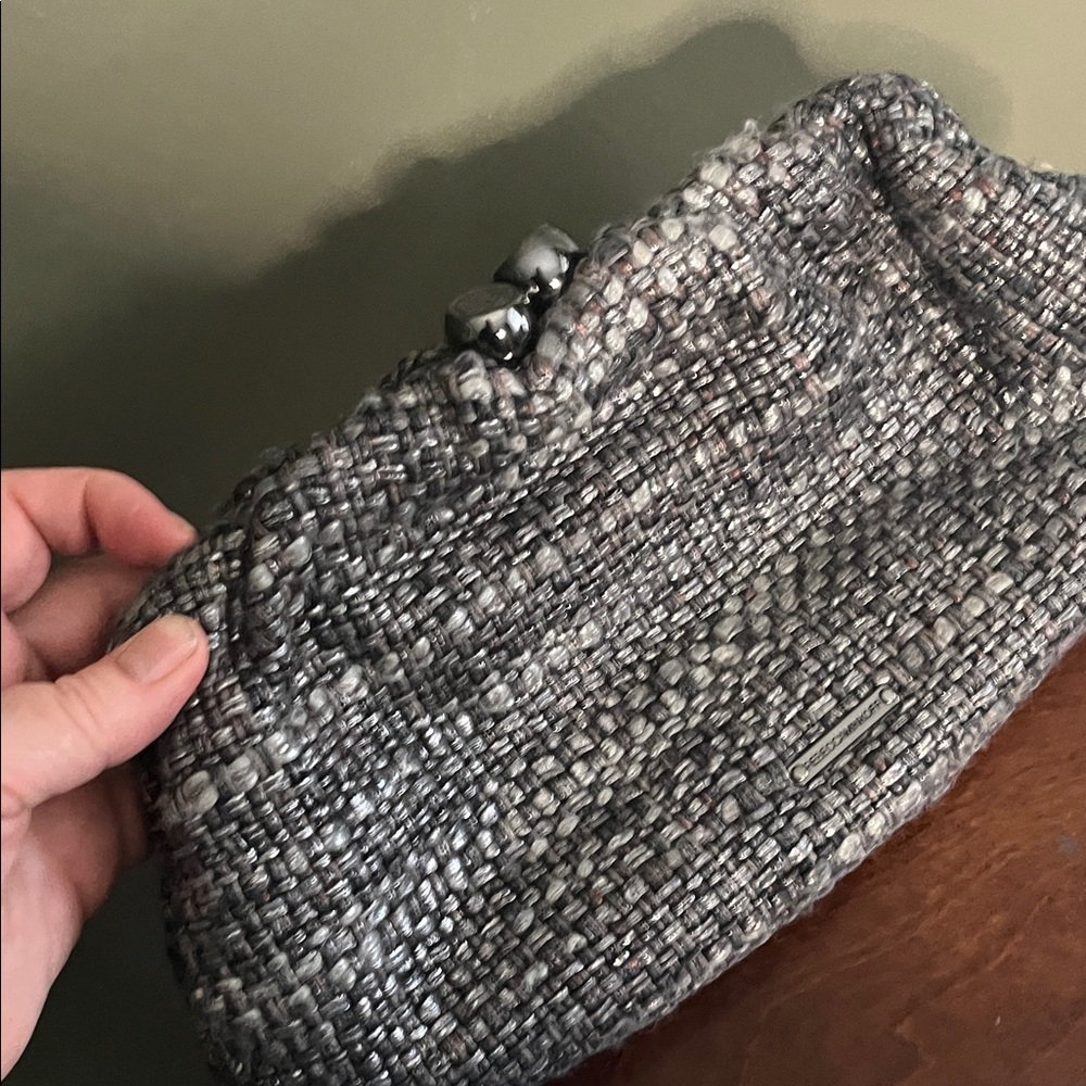 Rebecca Minkoff Stylish Gray Tweed Clutch.